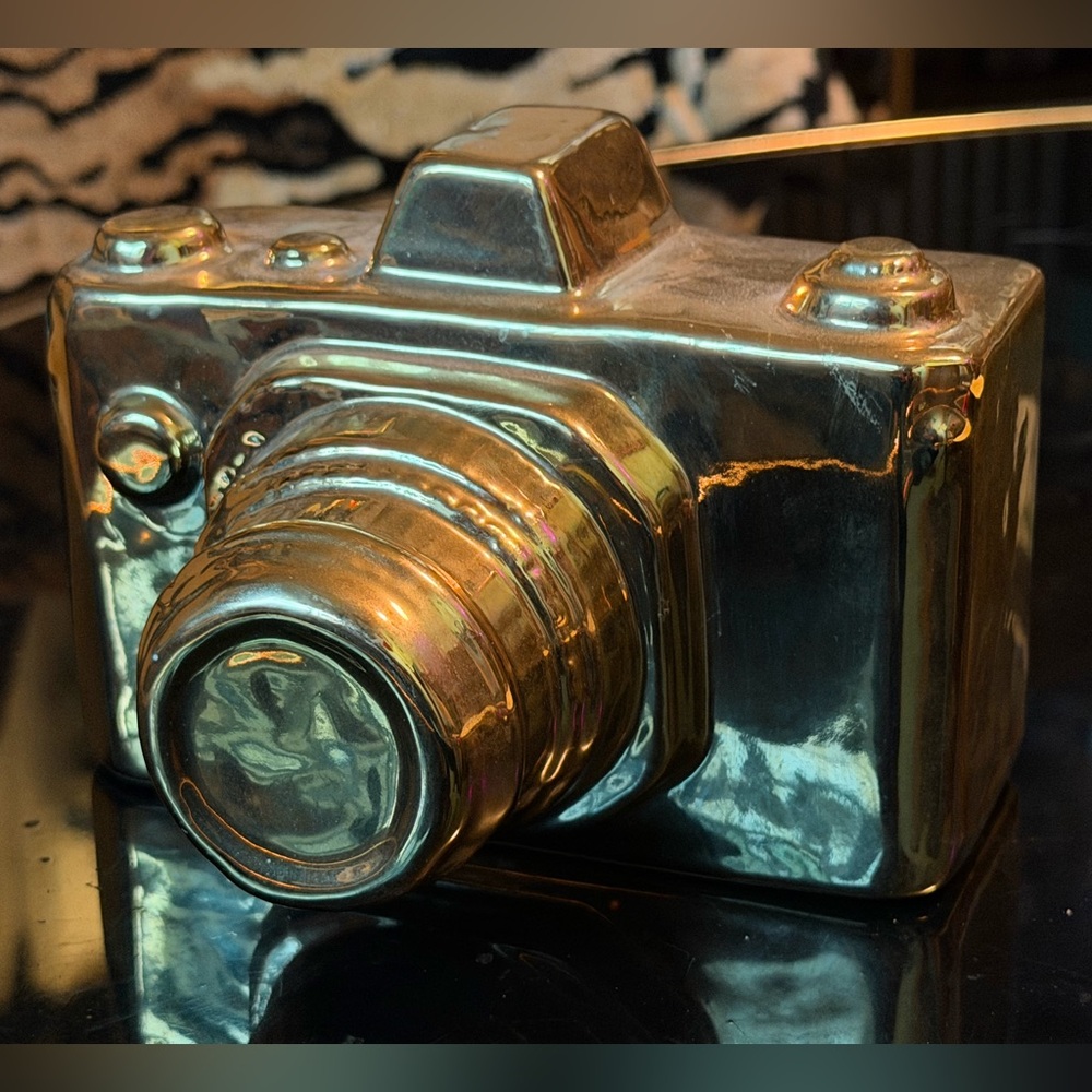 Vintage-Style Gold Ceramic Camera Decor